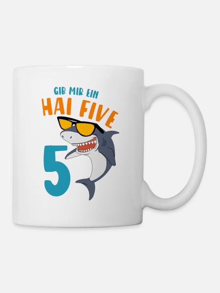 Geschenke 5 Jahre Jungen Hai Five Geburtstagsmotiv - Tasse - Weiß