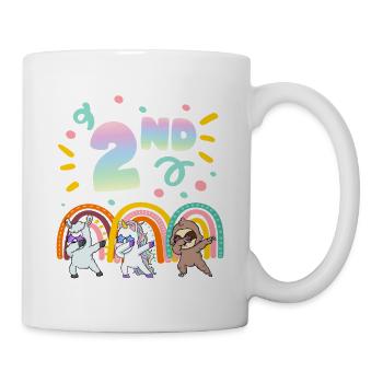 2nd Birthday Dabbing Llama Einhorn Faultier | 2nd - Tasse - Weiß - Rechts
