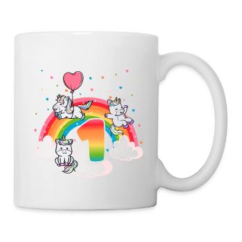 1er anniversaire Rainbow Unicorn Thème Anniversaire - Mug blanc - blanc - Droite