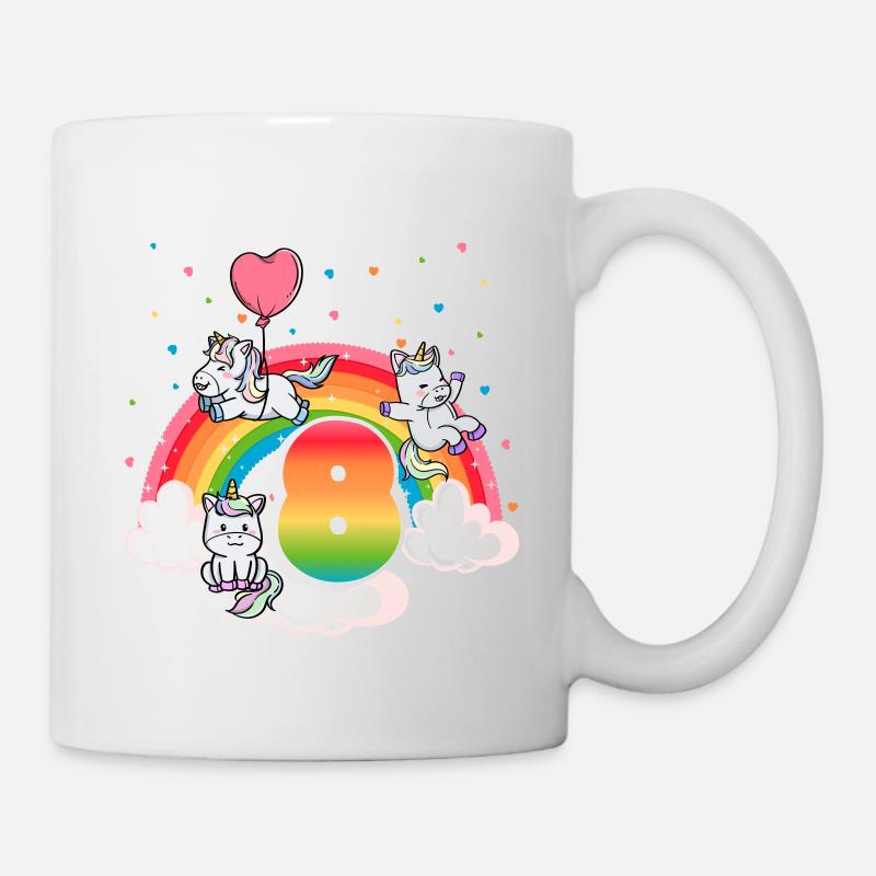 8. Geburtstag Regenbogen Einhorn Thema Geburtstag - Tasse - Weiß