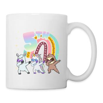 5th Birthday Dabbing Llama Einhorn Faultier | 5th - Tasse - Weiß - Rechts