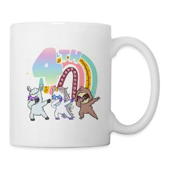 4. Geburtstag Dabbing Llama Einhorn Faultier | 4. - Tasse - Weiß - Rechts