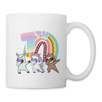 7th Birthday Dabbing Llama Einhorn Faultier | 7th - Tasse - Weiß - Rechts
