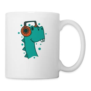 Dino hört Musik mit Kopfhörer Dinosaurier - Tasse - Weiß - Rechts