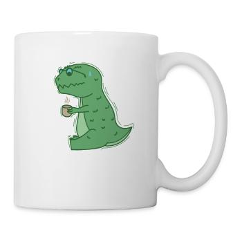 Dino trinkt Kaffee Dinosaurier Reptil - Tasse - Weiß - Rechts