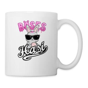Das Böse Hasi mit cooler Sonnenbrille zeigt den - Tasse - Weiß - Rechts