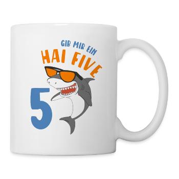 5 Jahre Jungen Geschenk Hai Five Geburtstagsmotiv - Tasse - Weiß - Rechts