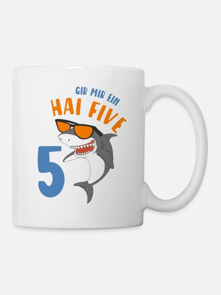 5 Jahre Jungen Geschenk Hai Five Geburtstagsmotiv - Tasse - Weiß