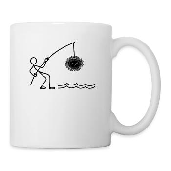 Angeln Seeigel Strichmännchen Fischer Angeln - Tasse - Weiß - Rechts