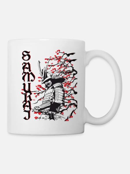Samurai mit Kirschblüten - Tasse - Weiß