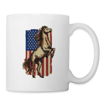 Pferd vor der amerikanischen Flagge, 4. Juli. - Tasse - Weiß - Rechts