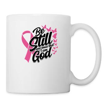 Soyez immobile et sachez que je suis dieu - ruban rose - Mug blanc - blanc - Droite