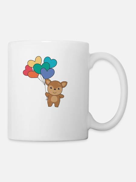Regenbogen Herzen Pride LGBTQ Luftballons Reh - Tasse - Weiß