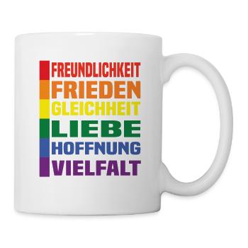 Freundlichkeit Frieden Gleichheit Liebe Hoffnung - Tasse - Weiß - Rechts