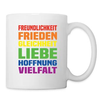 Freundlichkeit Frieden Gleichheit Liebe Hoffnung - Tasse - Weiß - Rechts