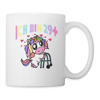 Damen Ich bin 29+ Einhorn mit Rollator Geschenk - Tasse - Weiß - Rechts