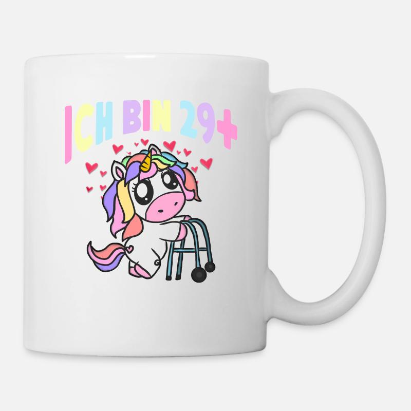 Damen Ich bin 29+ Einhorn mit Rollator Geschenk - Tasse - Weiß