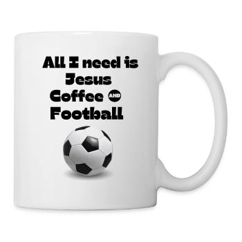 Ich brauche nur Jesus, Trainer und Fußball - Tasse - Weiß - Rechts
