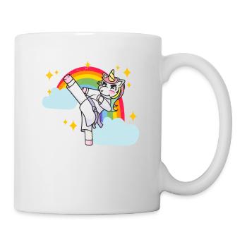 Lustige Karate Kampfsportarten Regenbogen Einhorn - Tasse - Weiß - Rechts