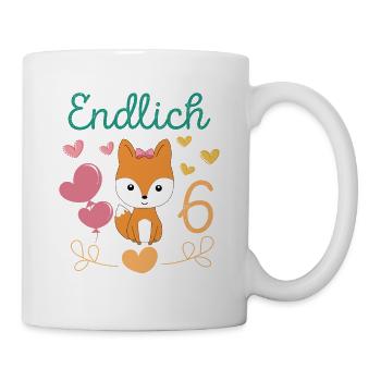 Fuchs Geburtstagshirt Endlich 6 Jahre Mädchen - Tasse - Weiß - Rechts