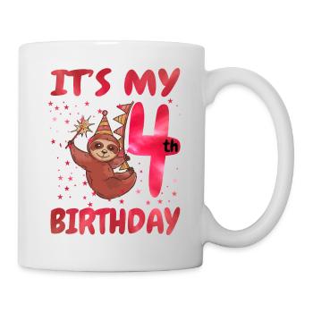 4th Birthday Cute Sloth Party Hat - Mug - white - Right
