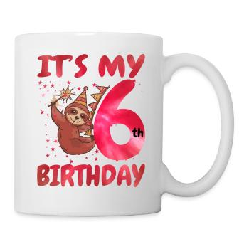 6th Birthday Cute Sloth Party Hat - Mug - white - Right