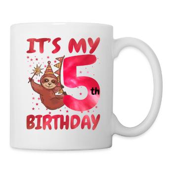 5th Birthday Cute Sloth Party Hut Themed Birthday - Mug - white - Right