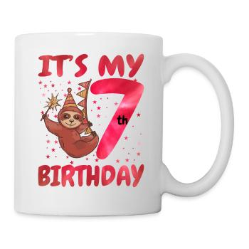 7th Birthday Cute Sloth Party Hut Themed Birthday - Mug - white - Right