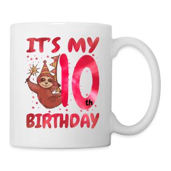10th Birthday Cute Sloth Party Hat - Mug - white - Right