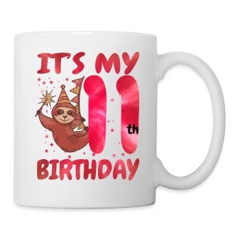 11th Birthday Cute Sloth Party Hat - Mug - white - Right