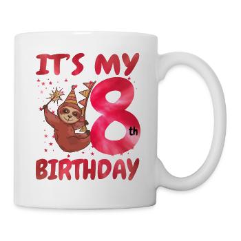 8th Birthday Cute Sloth Party Hat - Mug - white - Right