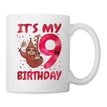 9th Birthday Cute Sloth Party Hat Theme - Mug - white - Right