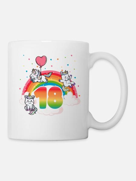 18. Geburtstag Regenbogen Einhorn Thema - Tasse - Weiß