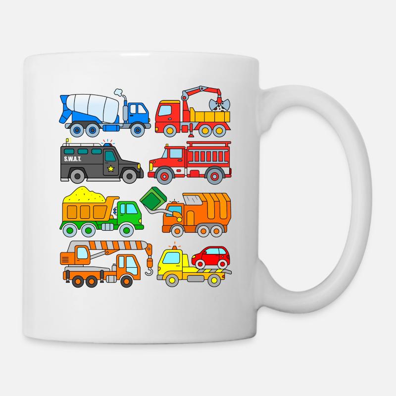 Camion Camion Chantier De Construction Pompiers Dépanneuse - Mug blanc - blanc