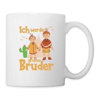Werde Großer Bruder Indianer Geschwister Design - Tasse - Weiß - Rechts