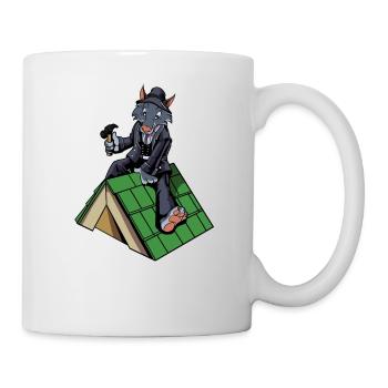 Comic Wolf als Dachdecker - Tasse - Weiß - Rechts