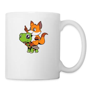 Comic - Süßer Fuchs sitzt auf Schildkröte - Tasse - Weiß - Rechts