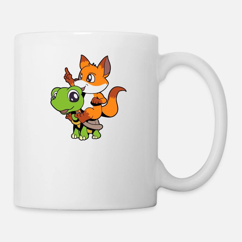 Comic - Süßer Fuchs sitzt auf Schildkröte - Tasse - Weiß