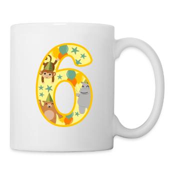 Cadeau de 6ème anniversaire Numéro six ans d’animaux de zoo - Mug blanc - blanc - Droite