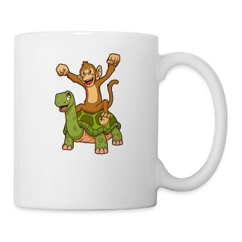 Comic - Affe sitzt auf Schildkröte - Tasse - Weiß - Rechts