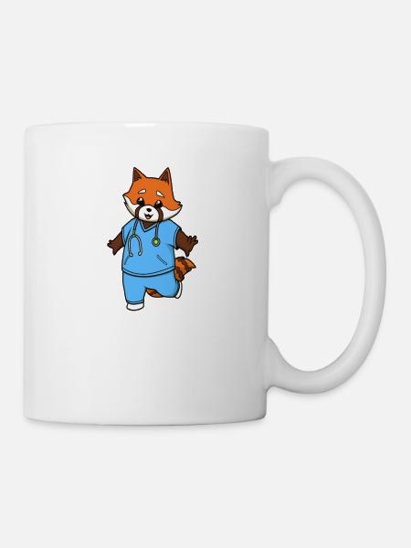Comic Roter Panda Krankenschwester - Tasse - Weiß