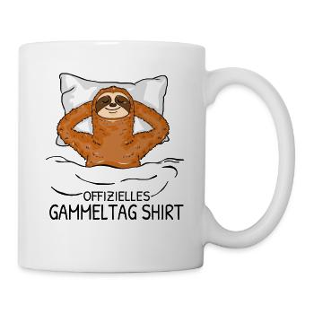 Offizielles Gammeltag Faultier Fan Schlafshirt - Tasse - Weiß - Rechts
