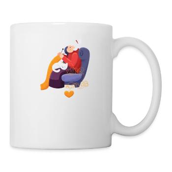Grandma cat knitting wool old woman - Mug - white - Right
