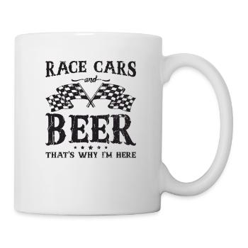 Voitures de course et bière, c’est pourquoi je suis ici - américain - Mug blanc - blanc - Droite