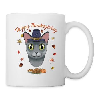 Russian Blue Cat Lover I Happy Thanksgiving - Tasse - Weiß - Rechts