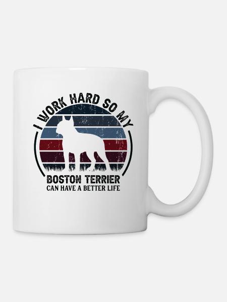 Arbeiten Sie Hart - Retro Boston Terrier - Tasse - Weiß