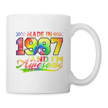 Made In 1987 Und Ich Bin Awesome Tie Dye Bunte - Tasse - Weiß - Rechts