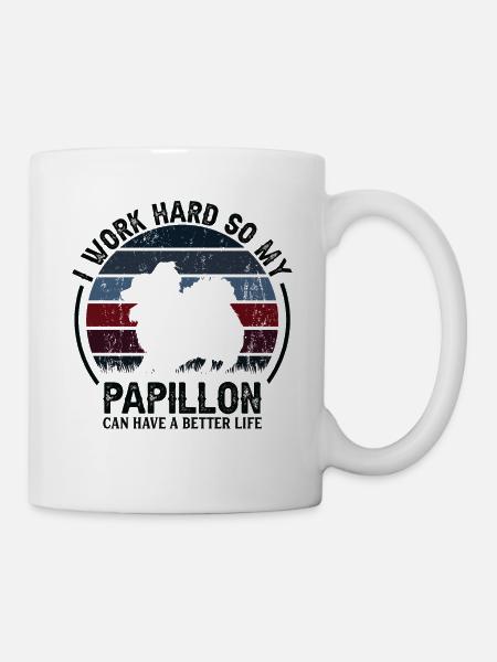 Arbeiten Hart - Retro Papillon - Tasse - Weiß