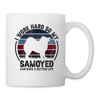 Hart Arbeiten - Retro Samoyed - Tasse - Weiß - Rechts