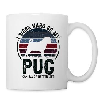 Hart Arbeiten - Retro Mops - Tasse - Weiß - Rechts